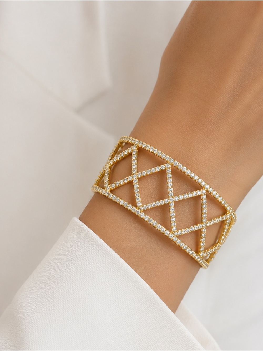 Zara Gold Crystal Lattice Cuff Bracelet